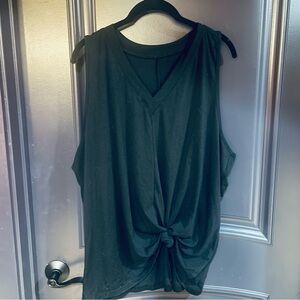 Black Relaxed Muscle Tee with Tie Front